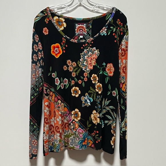 Johnny Was Ardell Floral Patchwork Long Sleeve Bamboo Favorite swing tee Top - Picture 9 of 11